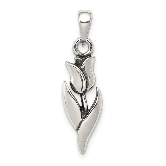 Sterling Silver Antiqued Tulip Pendant New Charm - Picture 1 of 3